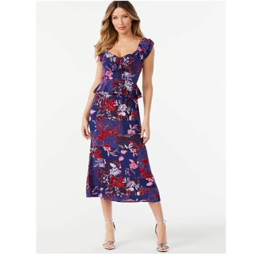 Women's Ruffled Sweetheart Midi Dress Size XS